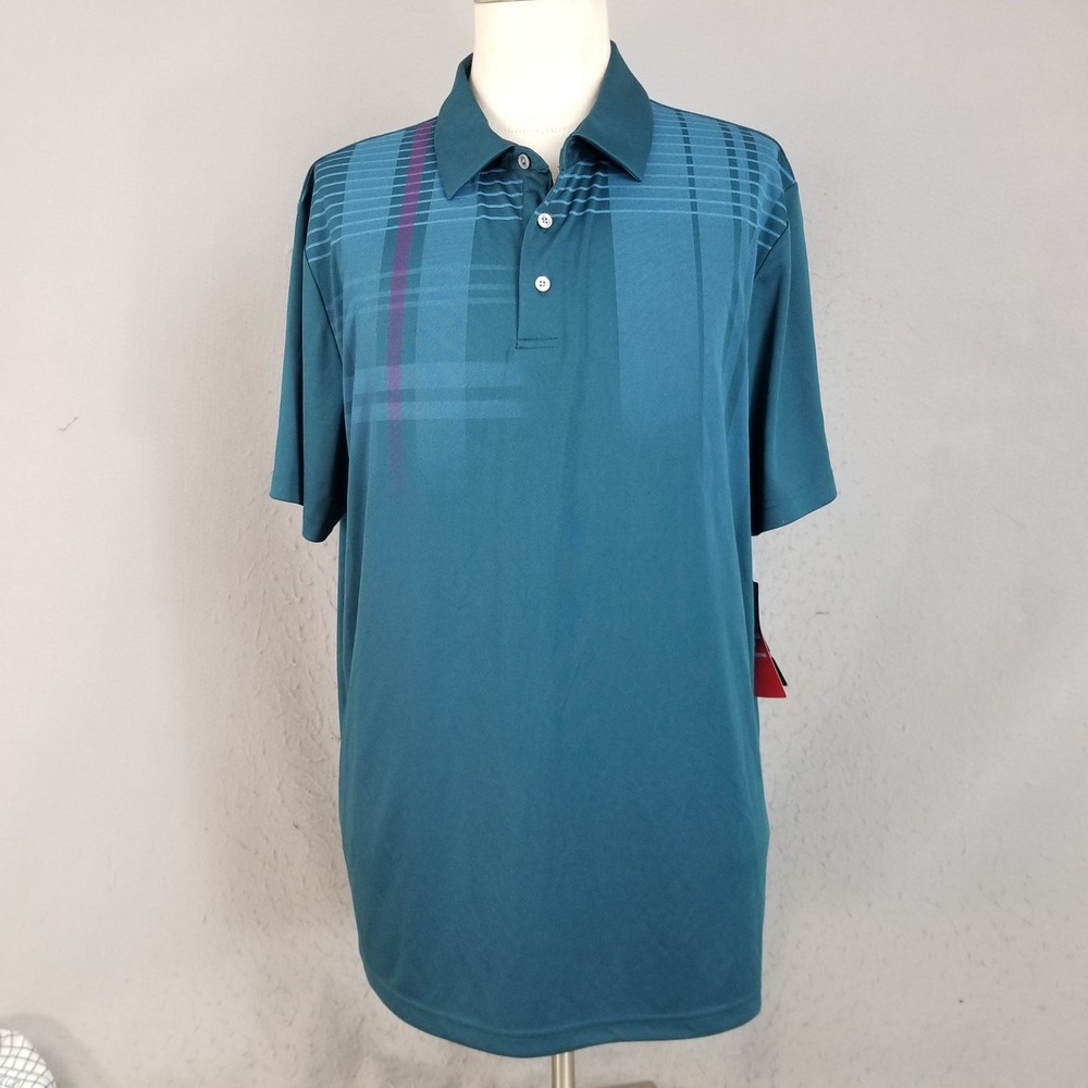 PGA Tour Polo Shirt Mens‎ XXL Teal Submerged Pro Series Athletic Fit PVKFA078MM